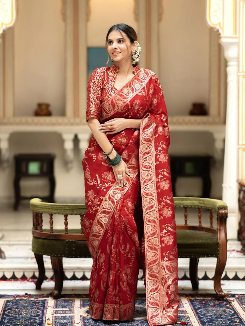 Red Banarasi Silk Saree | Ethnic Wear for Women