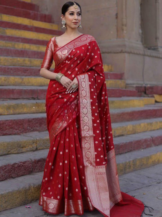 Red Banarasi Silk Saree | Ethnic Wear for Women detail view