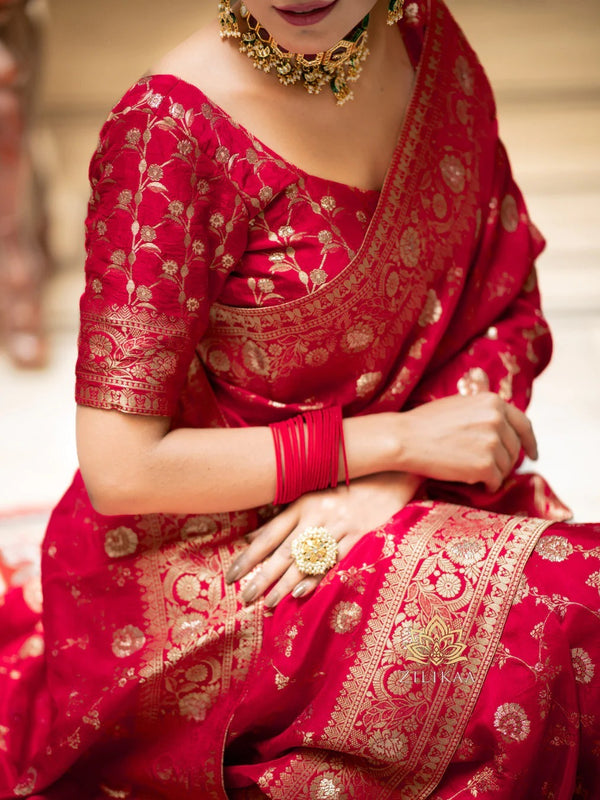 Red Banarasi Silk Saree | Ethnic Wear for Women