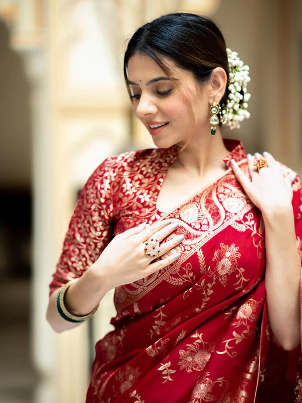 Red Banarasi Silk Saree | Ethnic Wear for Women