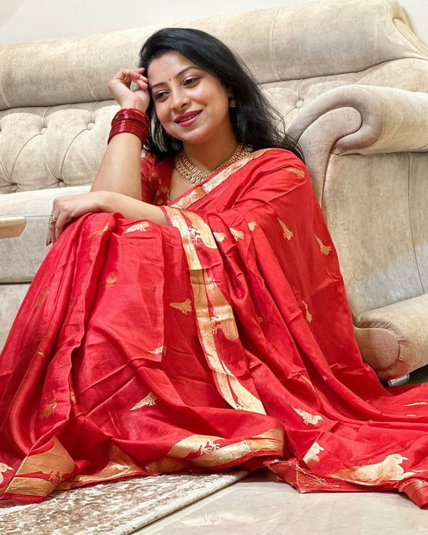 Red Banarasi Silk Saree | Festival & Ceremony Wear