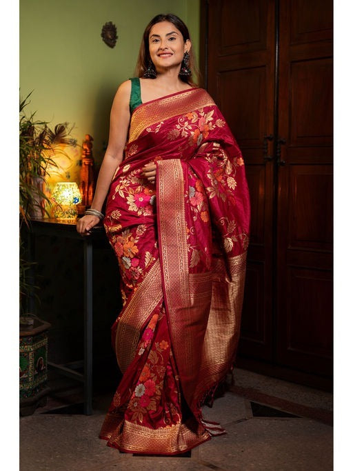 Red Banarasi Silk Saree | Festive & Party Wear