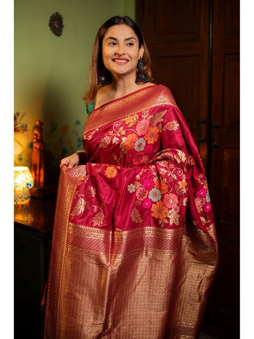 Red Banarasi Silk Saree | Festive & Party Wear