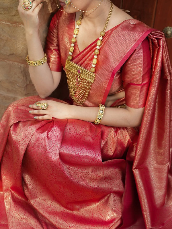 Red Banarasi Silk Saree | Traditional Zari Weave