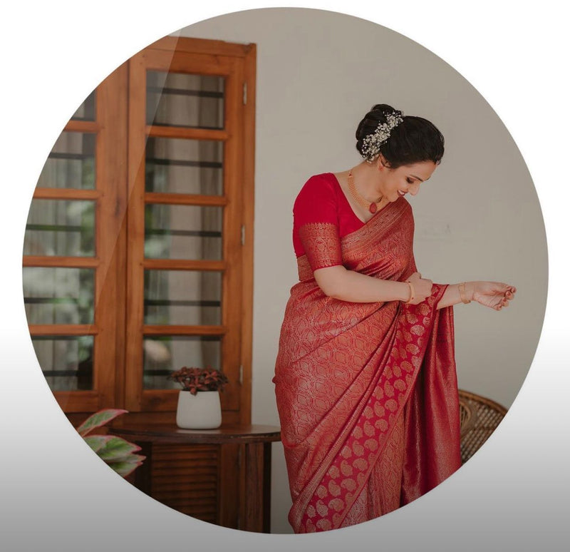 Red Banarasi Silk Saree | Wedding & Reception Wear