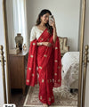 Red Chiffon Party Wear Saree with Siroski & Moti Work | RD KHUSHI
