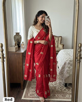 Red Chiffon Party Wear Saree with Siroski & Moti Work | RD KHUSHI