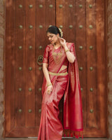 Red Jacquard Silk Saree | Festive & Party Wear