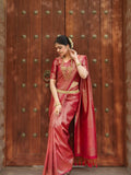 Red Jacquard Silk Saree | Festive & Party Wear