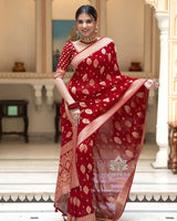 Red Jacquard Silk Saree | Traditional Wedding Wear