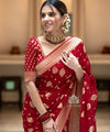 Red Jacquard Silk Saree | Traditional Wedding Wear