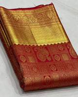 Red Kanjivaram Silk Saree | Traditional Zari Weave