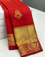 Red Kanjivaram Silk Saree | Traditional Zari Weave