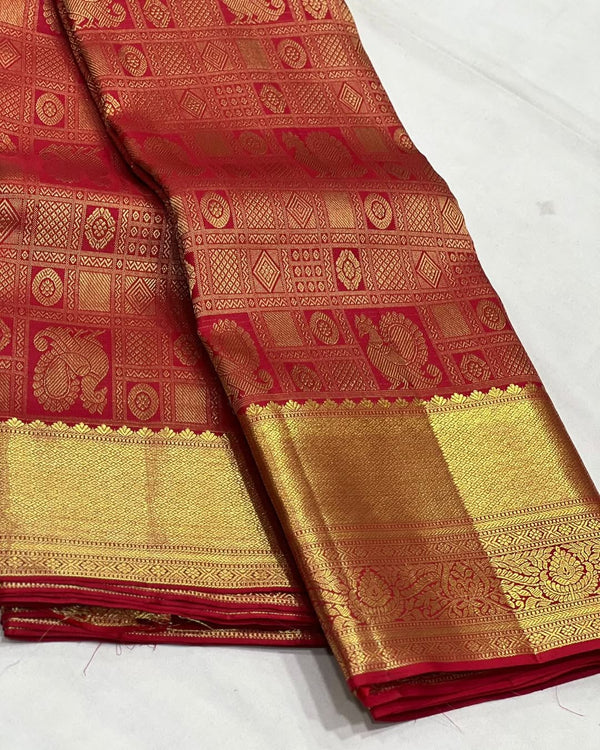 Red Kanjivaram Silk Saree | Traditional Zari Weave