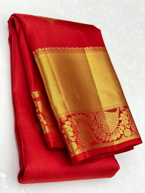 Red Kanjivaram Silk Saree | Traditional Zari Weave