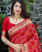 Red Paithani Silk Saree | Peacock Motif Zari Pallu
