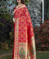 Red Paithani Silk Saree | Peacock Motif Zari Pallu