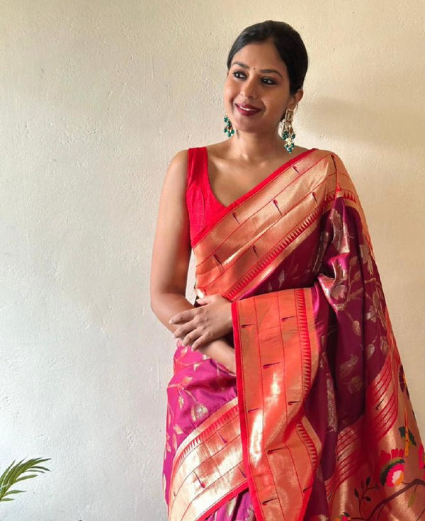 Red Paithani Silk Saree | Wedding & Festive Wear