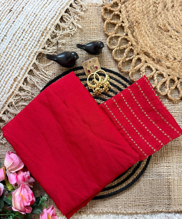 Red Rangoli Crush Saree with Sequin Bits Blouse | RD VIAANA detail view