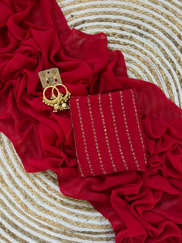 Red Rangoli Crush Saree with Sequin Bits Blouse | RD VIAANA