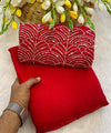 Red Satin Bollywood Saree with Moti Work Designer Blouse | RD DIVISHA