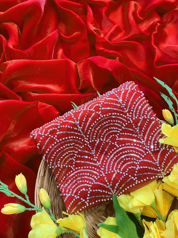 Red Satin Bollywood Saree with Moti Work Designer Blouse | RD DIVISHA