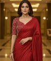 Red Satin Bollywood Saree with Moti Work Designer Blouse | RD DIVISHA