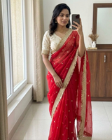 Red Space Satin Sequence Work Saree for Party & Wedding | RD APEXA