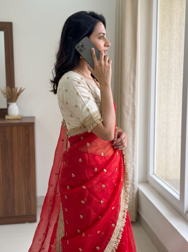 Red Space Satin Sequence Work Saree for Party & Wedding | RD APEXA