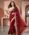 Red Space Satin Sequin Bits Work Saree for Party Wear | RD RAADO