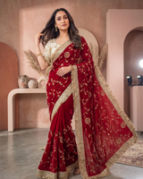 Red Space Satin Sequin Bits Work Saree for Party Wear | RD RAADO