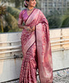 Rose Pink Jacquard Silk Saree | Wedding & Reception Wear