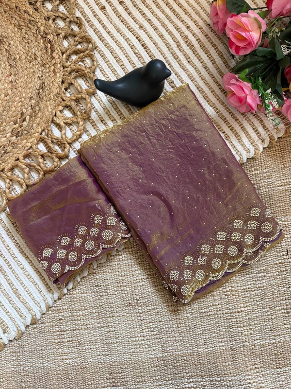 Rose Taupe Space Silk Jarkan Work Saree for Wedding & Party | RD TAMANAH detail view