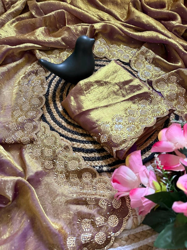 Rose Taupe Space Silk Jarkan Work Saree for Wedding & Party | RD TAMANAH