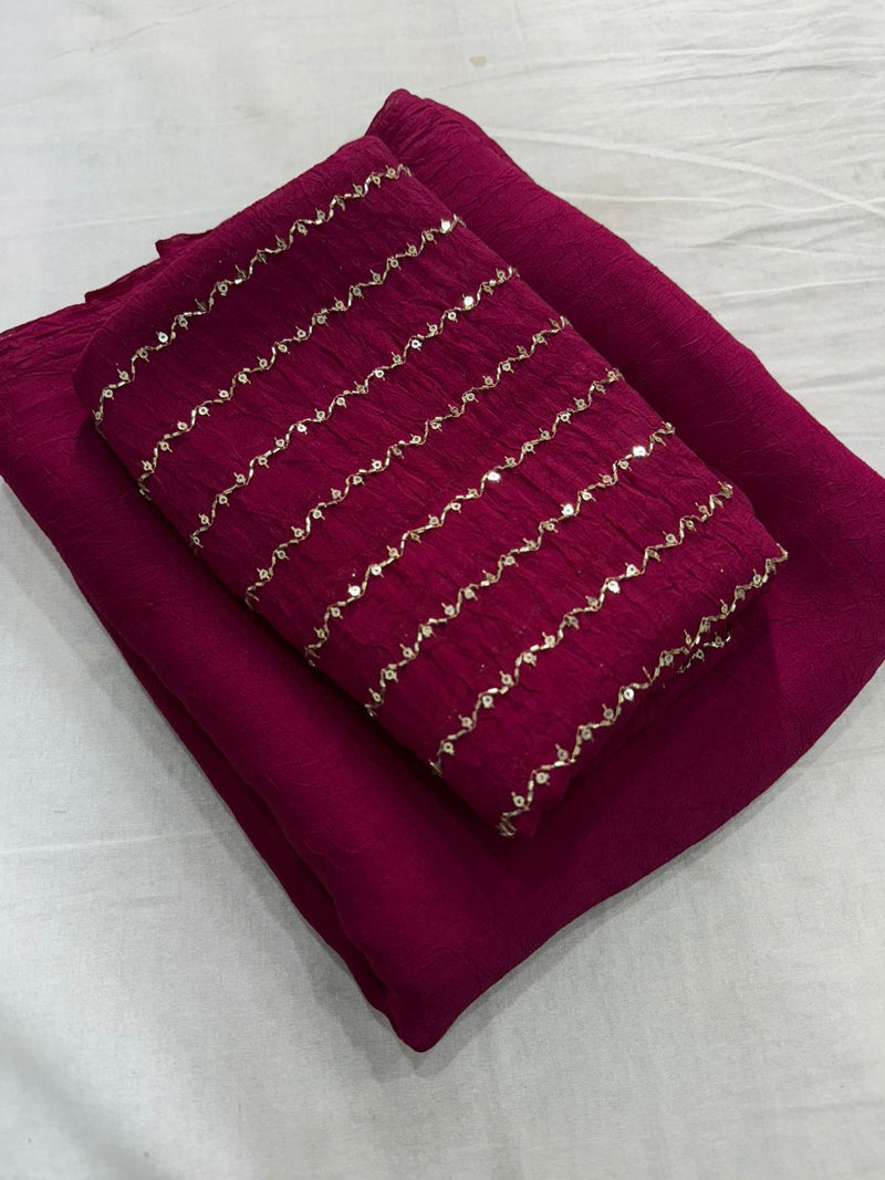 Roseberry Pink Rangoli Crush Saree with Sequin Bits Blouse | RD VIAANA