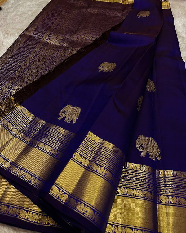 Royal Blue Kanjivaram Silk Saree | Traditional Wedding Wear