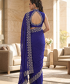 Royal Blue Satin Saree with Zari Weaving & Siroski Border | RD TANISHKA