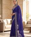 Royal Blue Satin Saree with Zari Weaving & Siroski Border | RD TANISHKA