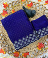 Royal Blue Satin Saree with Zari Weaving & Siroski Border | RD TANISHKA