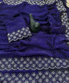 Royal Blue Satin Saree with Zari Weaving & Siroski Border | RD TANISHKA