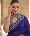 Royal Blue Satin Saree with Zari Weaving & Siroski Border | RD TANISHKA