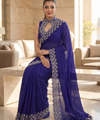 Royal Blue Satin Saree with Zari Weaving & Siroski Border | RD TANISHKA