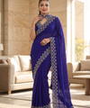Royal Blue Satin Saree with Zari Weaving & Siroski Border | RD TANISHKA