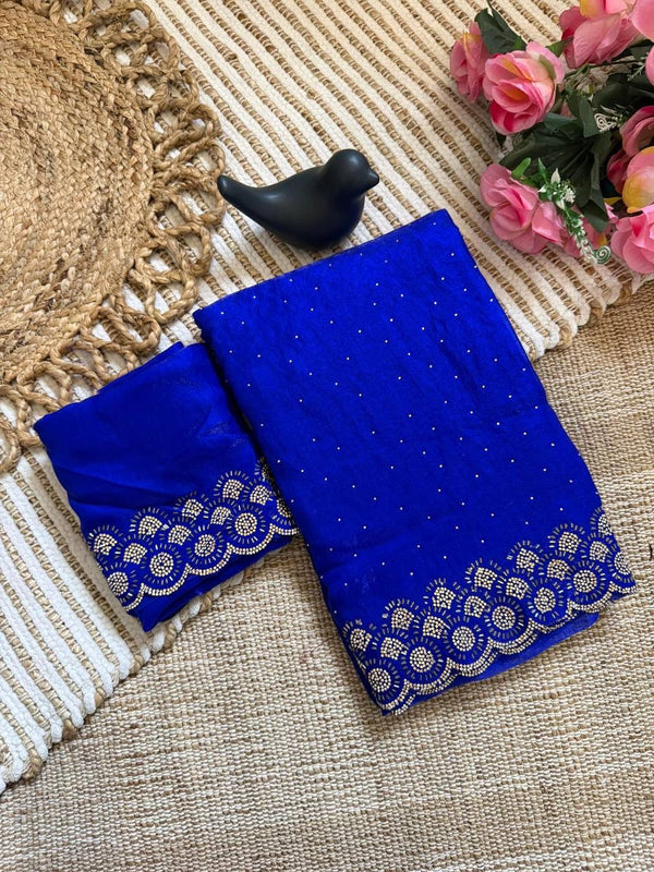 Royal Blue Space Silk Jarkan Work Saree for Wedding & Party | RD TAMANAH detail view