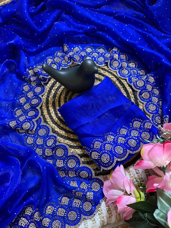 Royal Blue Space Silk Jarkan Work Saree for Wedding & Party | RD TAMANAH