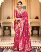 Ruby Pink Banarasi Silk Saree | Ethnic Wear for Women