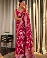 Ruby Pink Jacquard Silk Saree | Rich Zari Border Saree