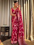 Ruby Pink Jacquard Silk Saree | Rich Zari Border Saree