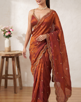 Rust Orange Bollywood Designer Saree | Party & Festive Wear