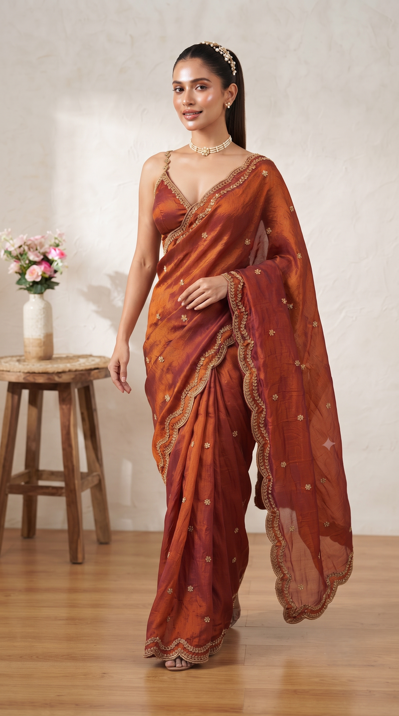 Rust Orange Bollywood Designer Saree | Party & Festive Wear